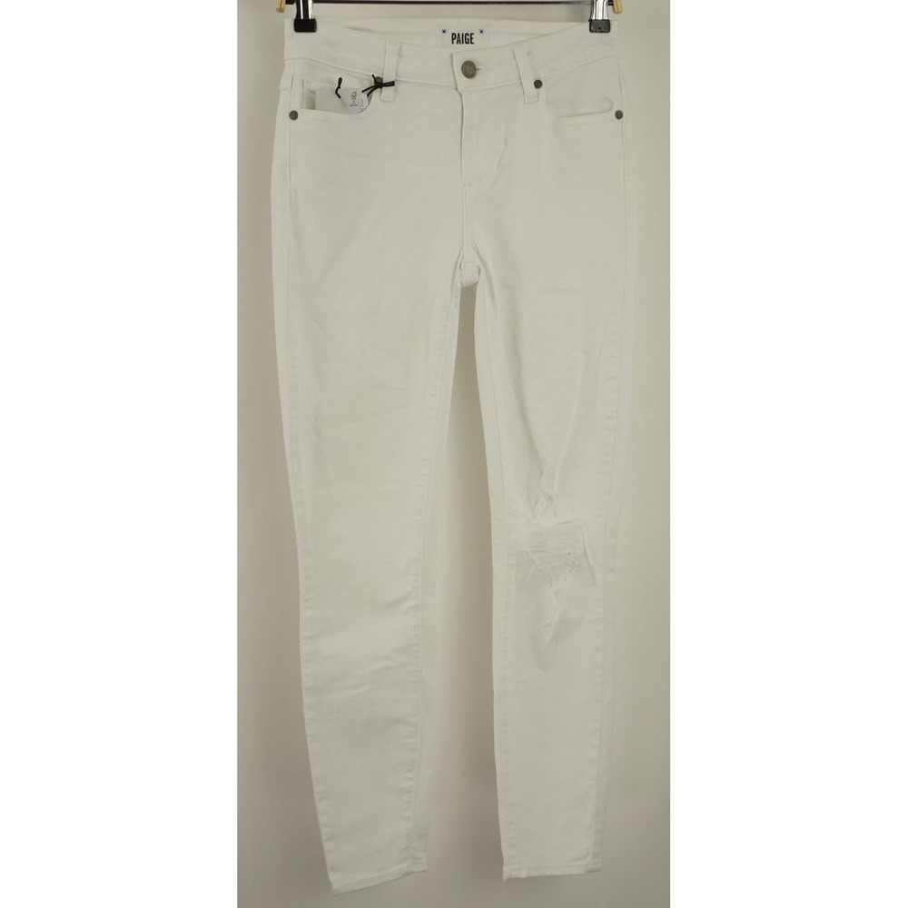 New Paige Verdugo High Rise Ankle Crop Skinny Jeans Women's Size 26 White Torn